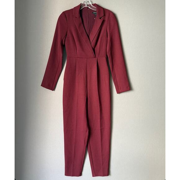 Express sz 00 Burgundy red deep plunge‎ party jumpsuit - Picture 1 of 11